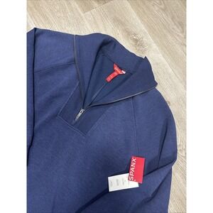 Spanx AirEssentials Tunic Women Sz Small Navy Brushed Half Zip Mock Neck NEW